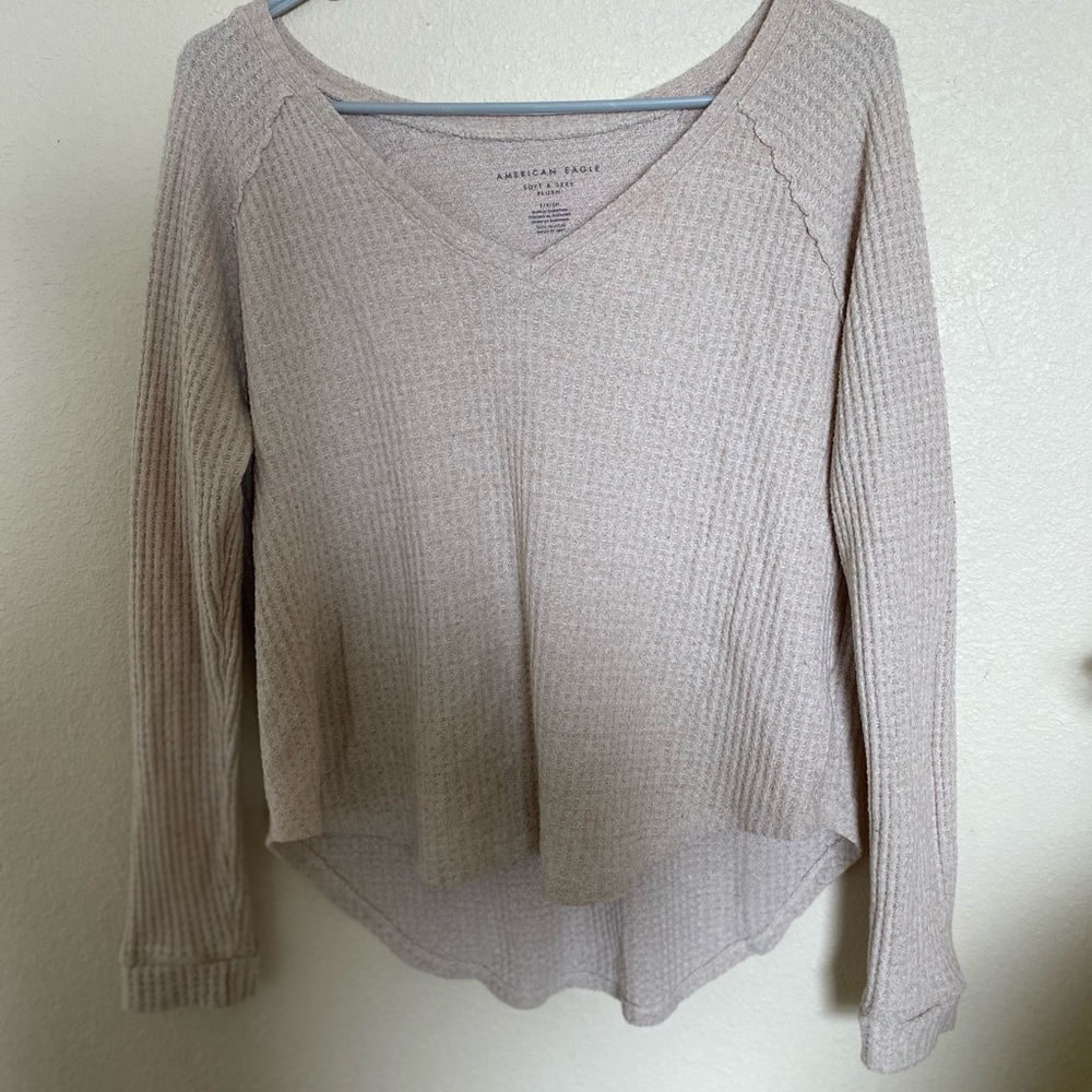 American Eagle Soft and Sexy Waffle Knit blush pink top